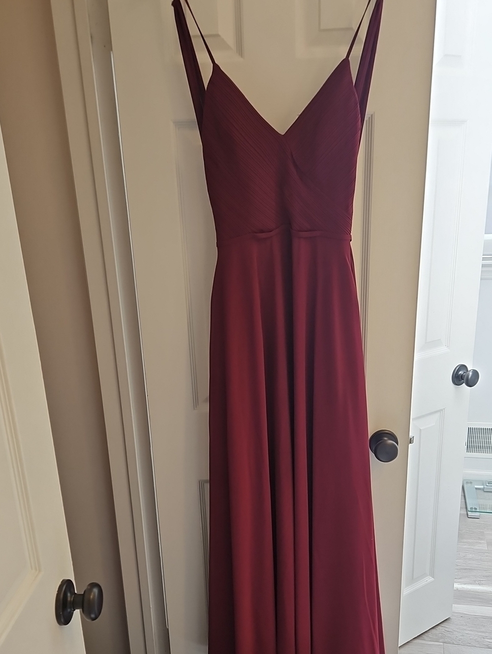 Deae Cleo Burgundy V-Neck Bridesmaids Dress